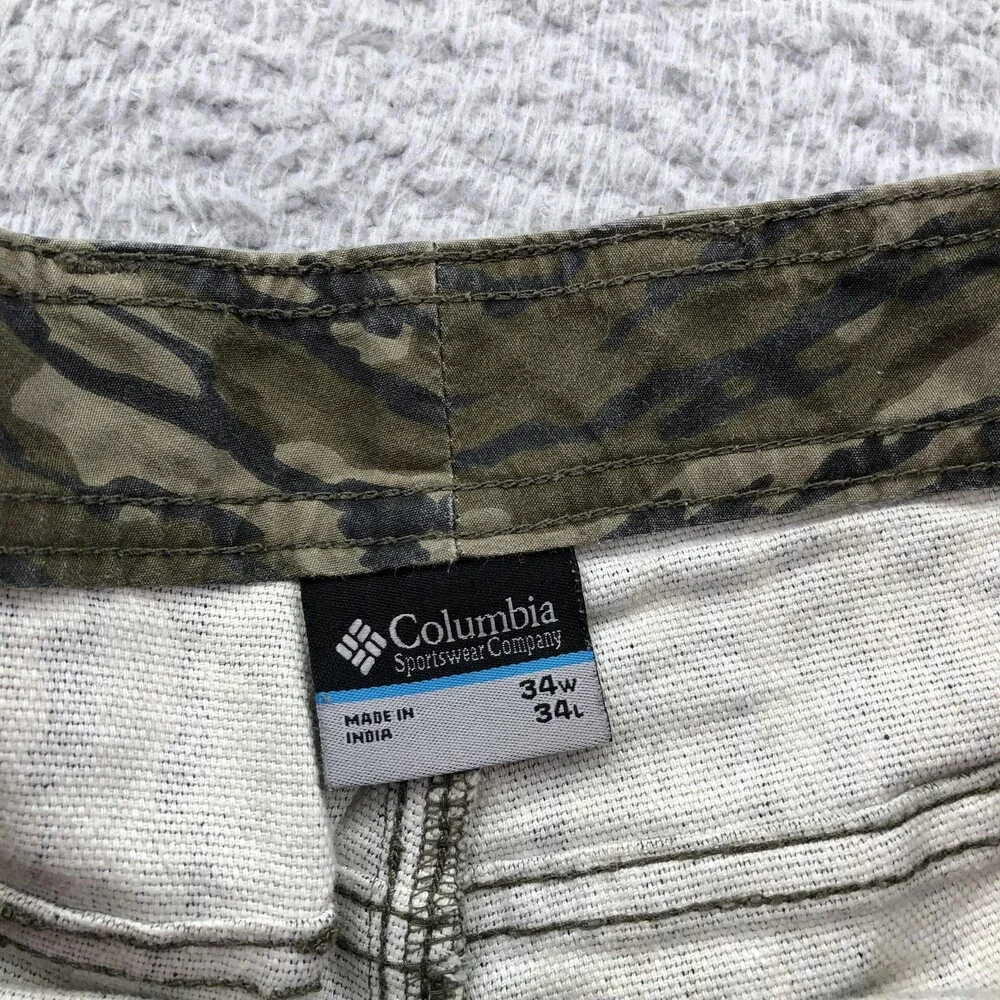 Columbia Pants Mens 34x34 Green Camo Cargo Relaxed Straight PFG Outdoor Hunting